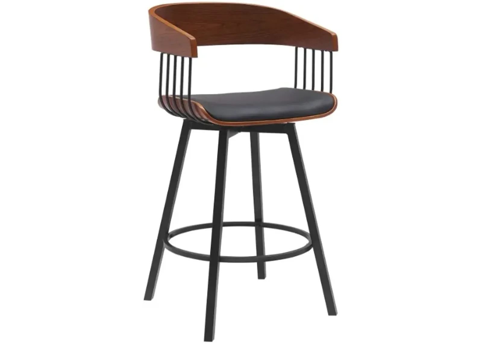 Armen Living Athena Black/Walnut Swivel Counter Stool