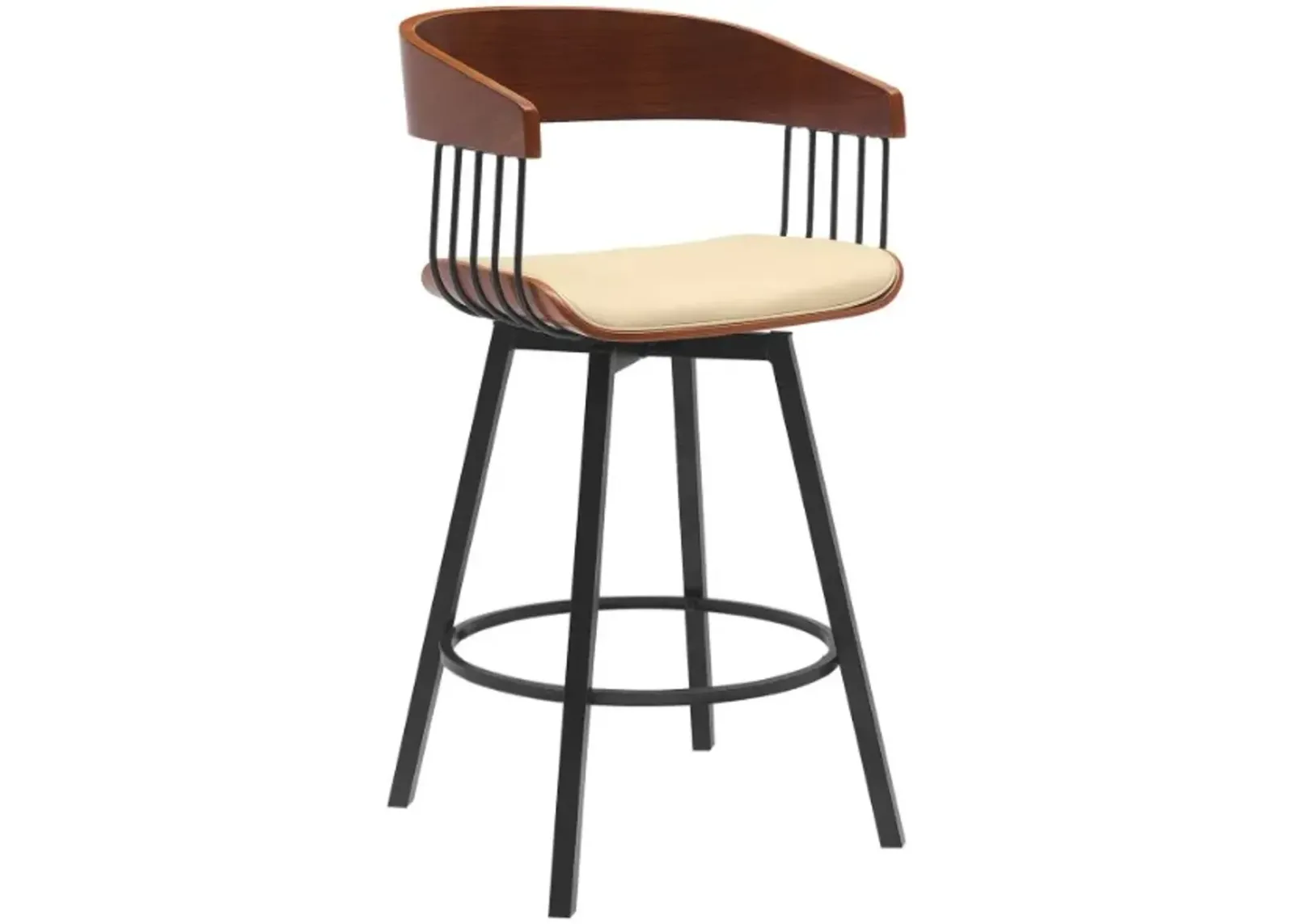 Armen Living Athena Cream/Walnut Swivel Counter Stool