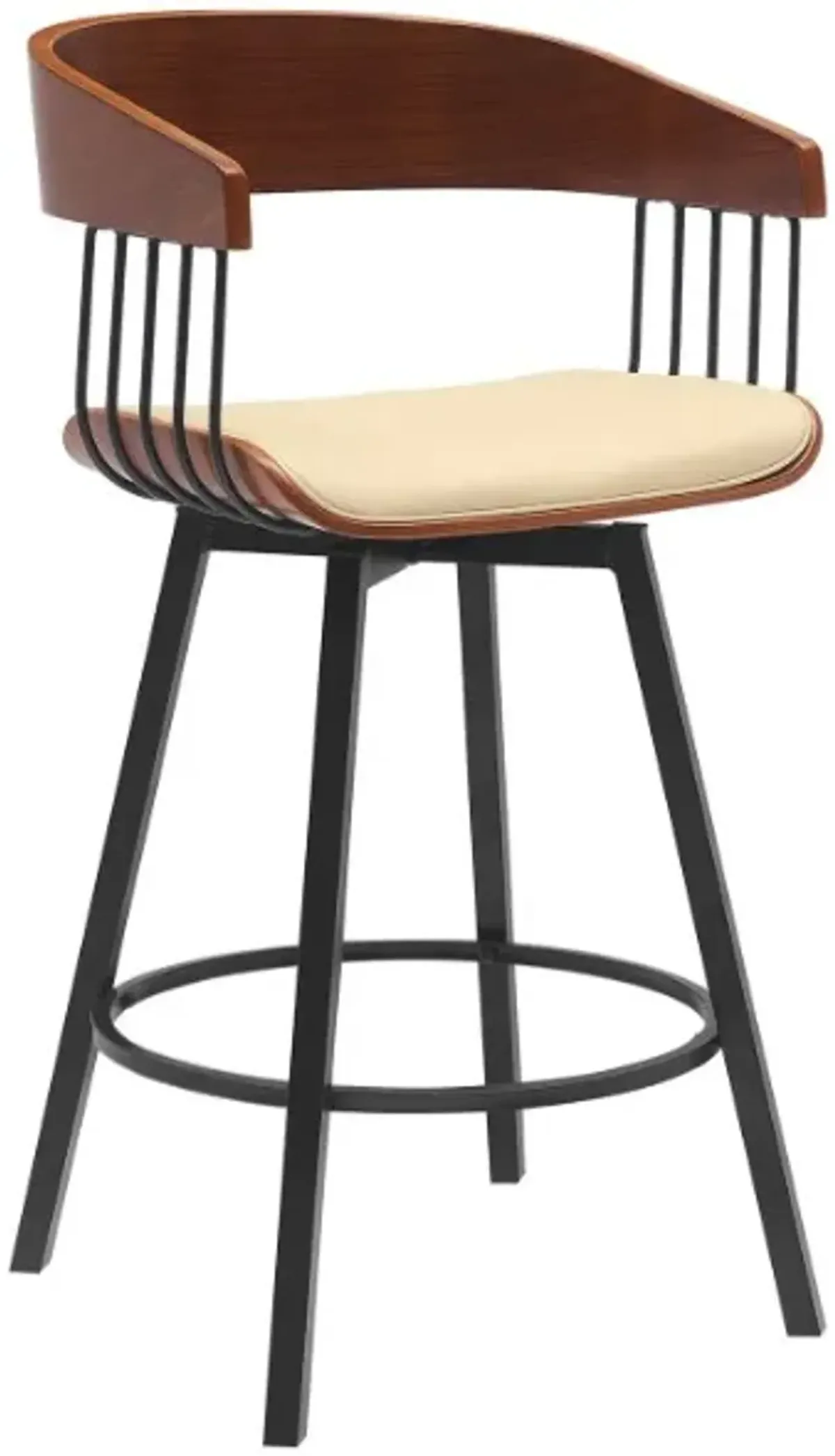 Armen Living Athena Black/Cream/Walnut Swivel Bar Stool