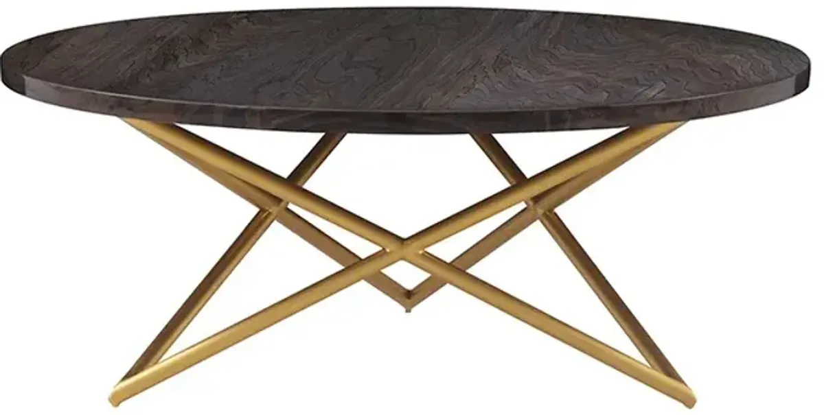 Armen Living Atala Brown Coffee Table with Brushed Gold Base