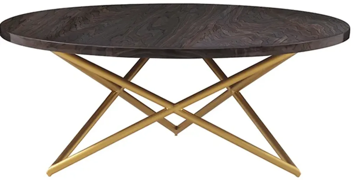 Armen Living Atala Brown Coffee Table with Brushed Gold Base