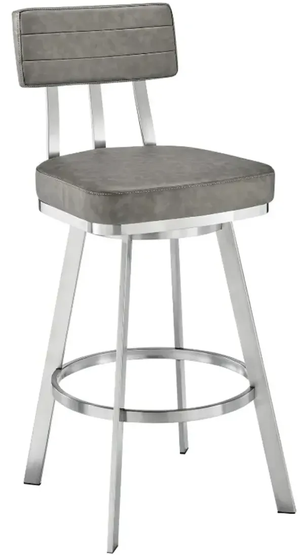 Armen Living Benjamin Brushed Stainless Steel/Grey Bar Stool