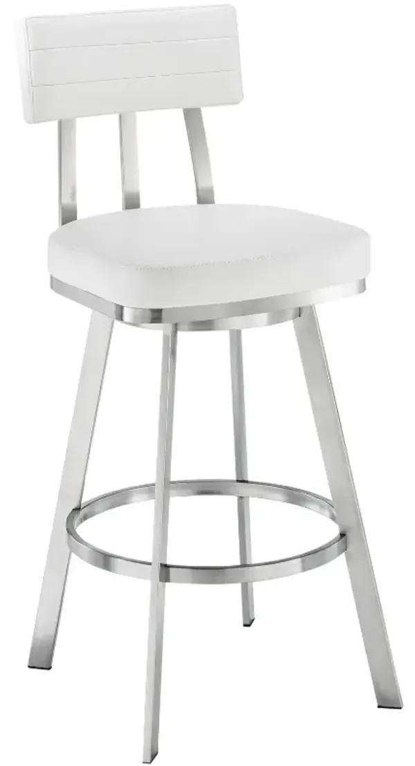Armen Living Benjamin Brushed Stainless Steel/White Counter Stool