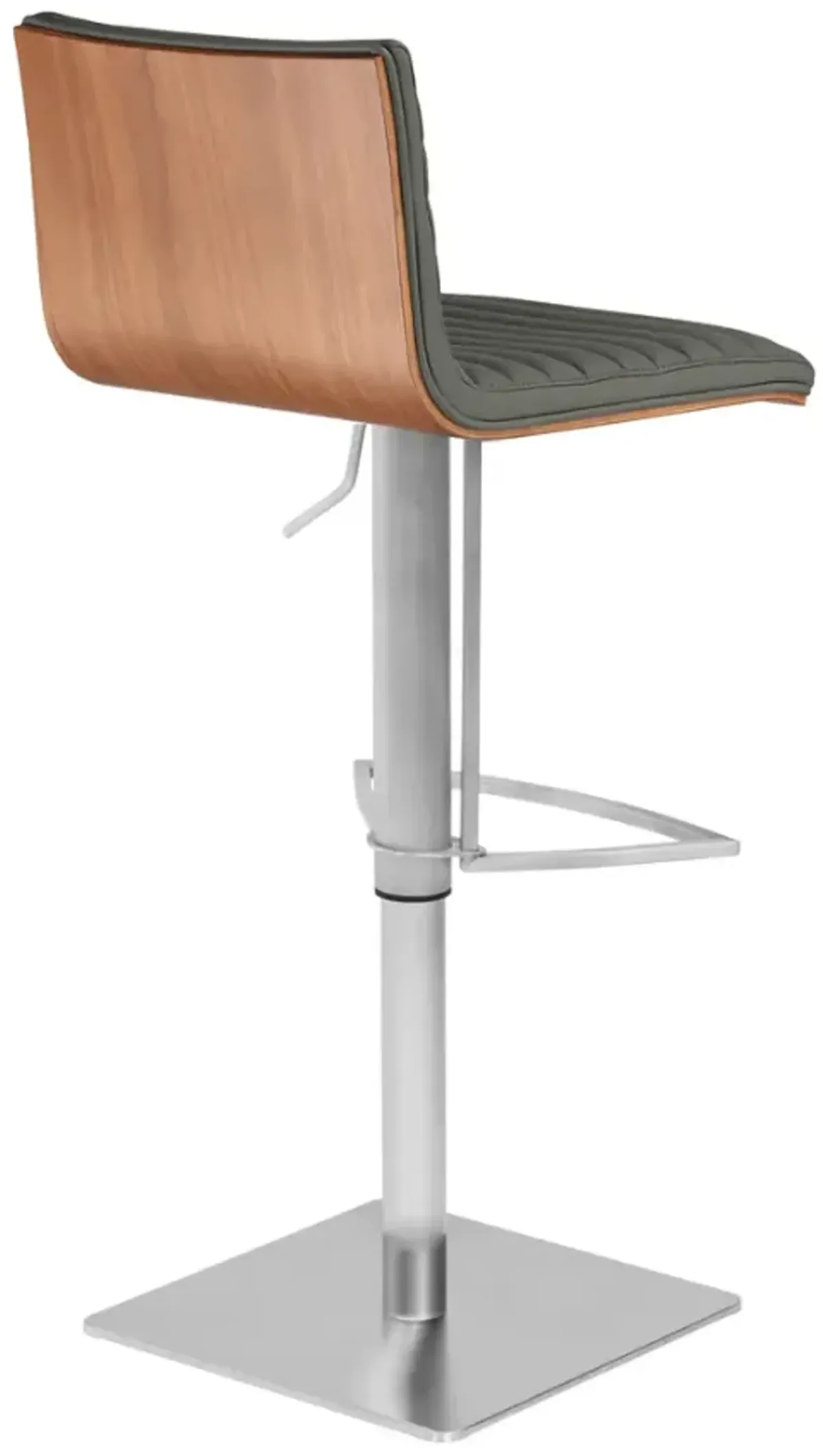 Armen Living Cafe Brushed Stainless Steel/Gray/Walnut Adjustable Swivel Bar Stool