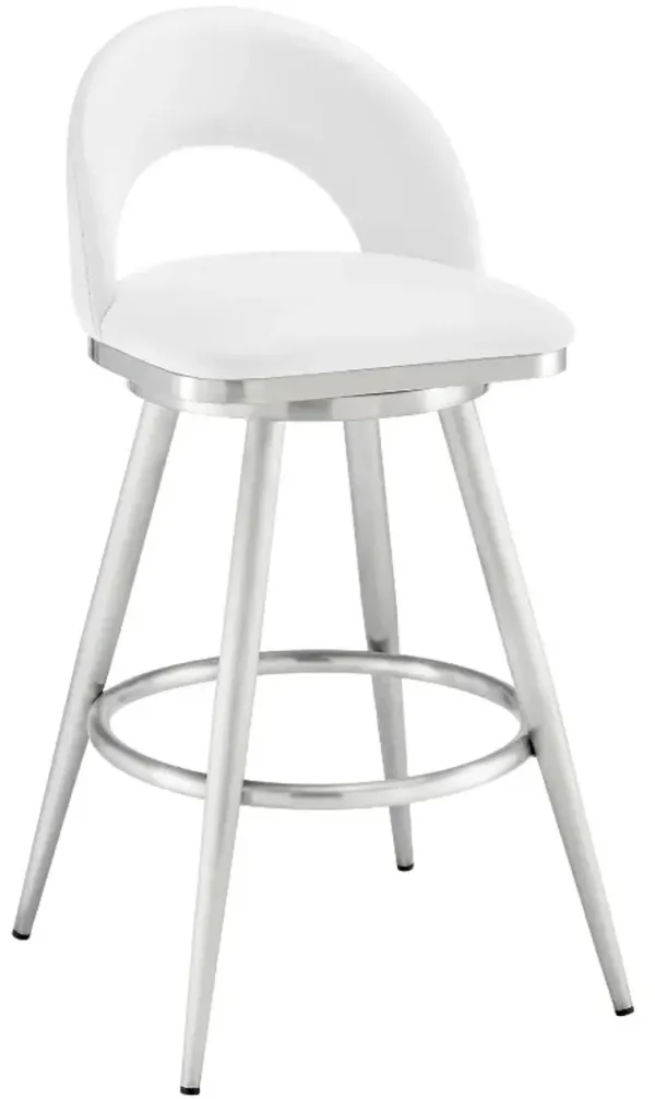 Armen Living Charlotte Brushed Stainless Steel/White 30'' Barstool