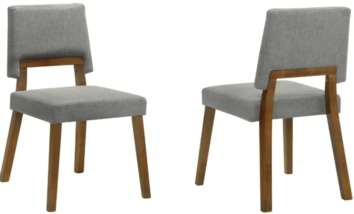 Armen Living Channell 2-Piece Gray/Walnut Upholstered Dining Chair Set
