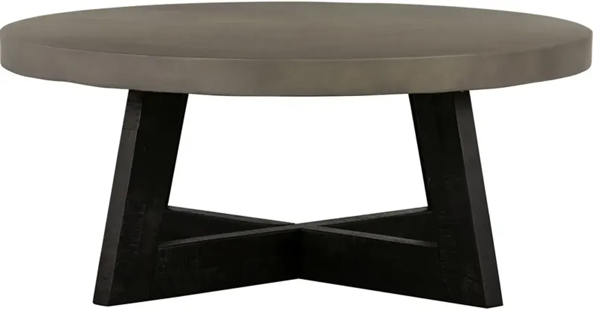 Armen Living Chester Concrete Round Coffee Table with Acacia Wood Base 