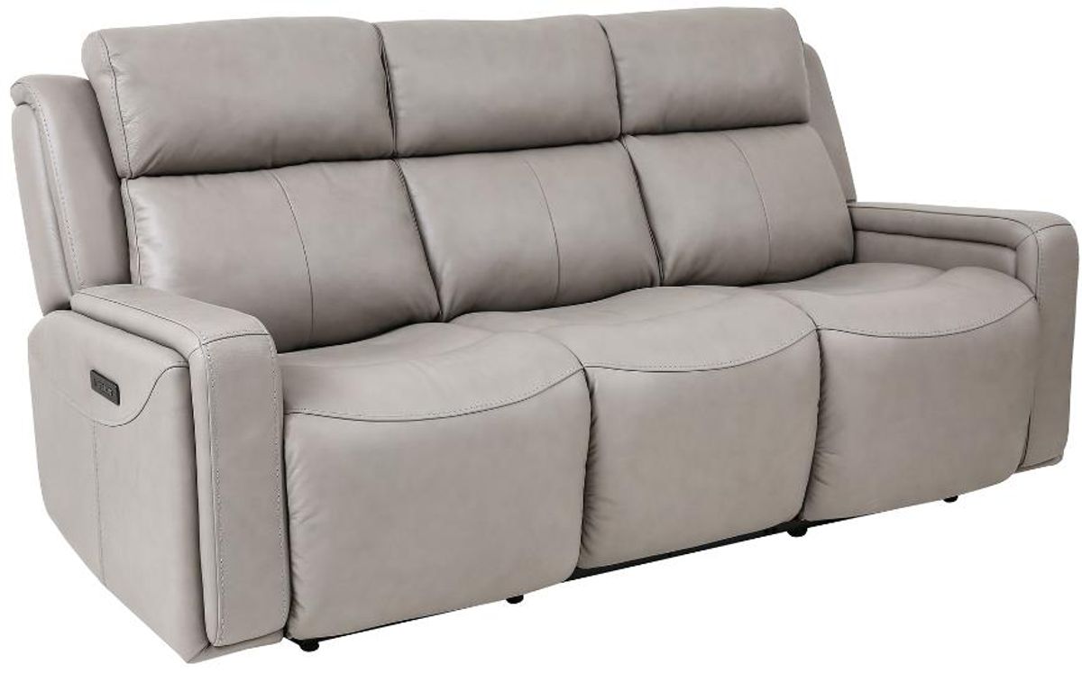 Armen Living Claude Light Grey Dual Power Headrest and Lumbar Support Reclining Sofa 