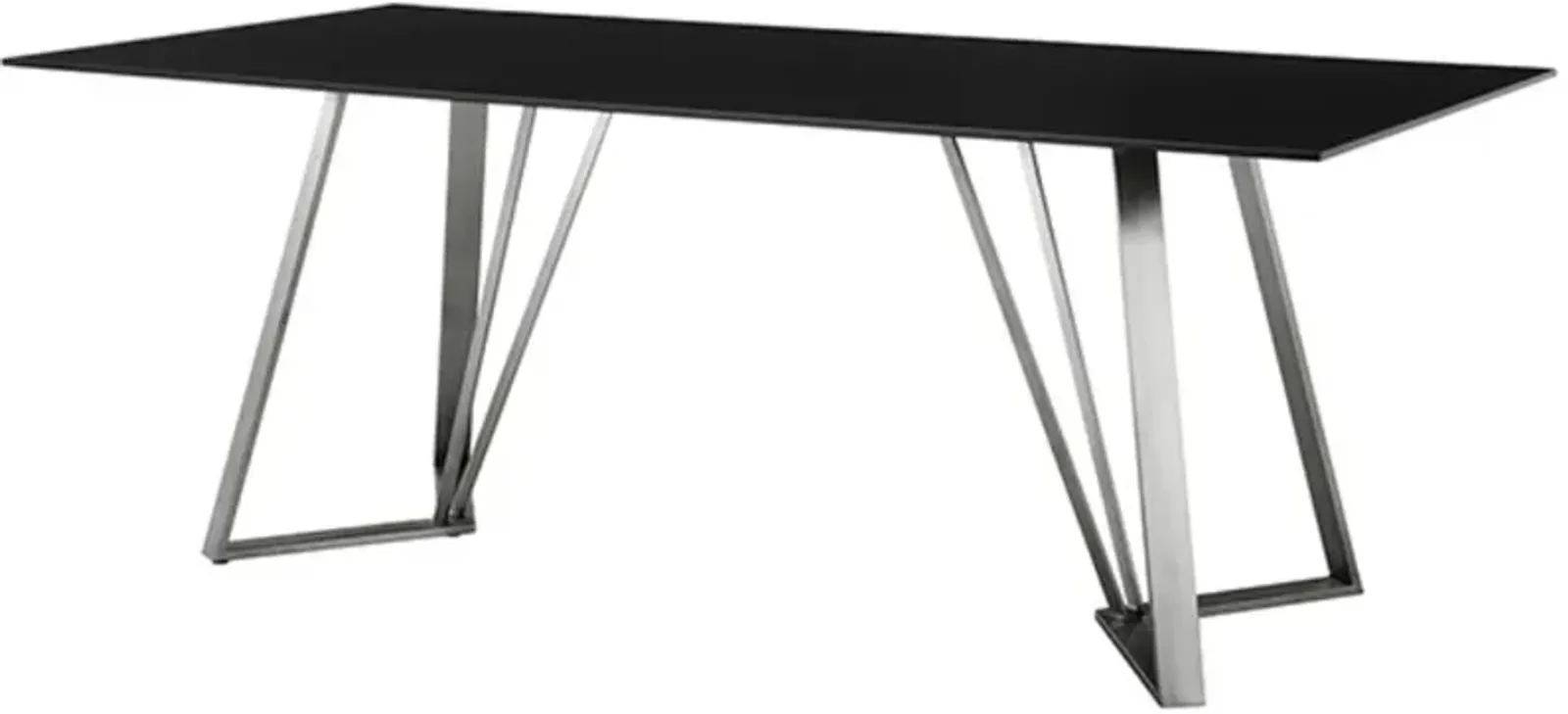 Armen Living Cressida Black Glass Rectangular Dining Table with Stainless Steel Base 