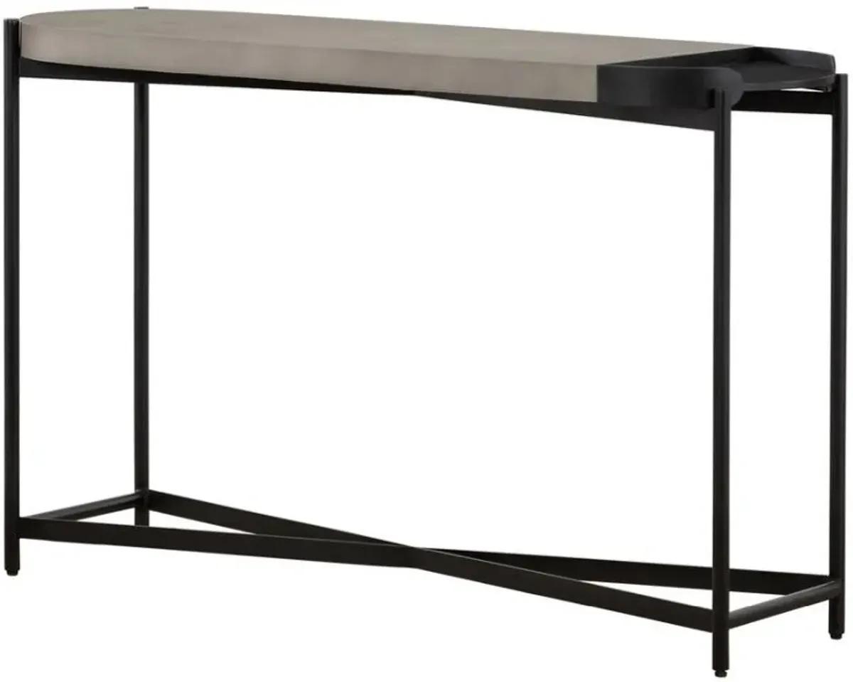 Armen Living Dua Gray Console Table with Black Metal Frame 