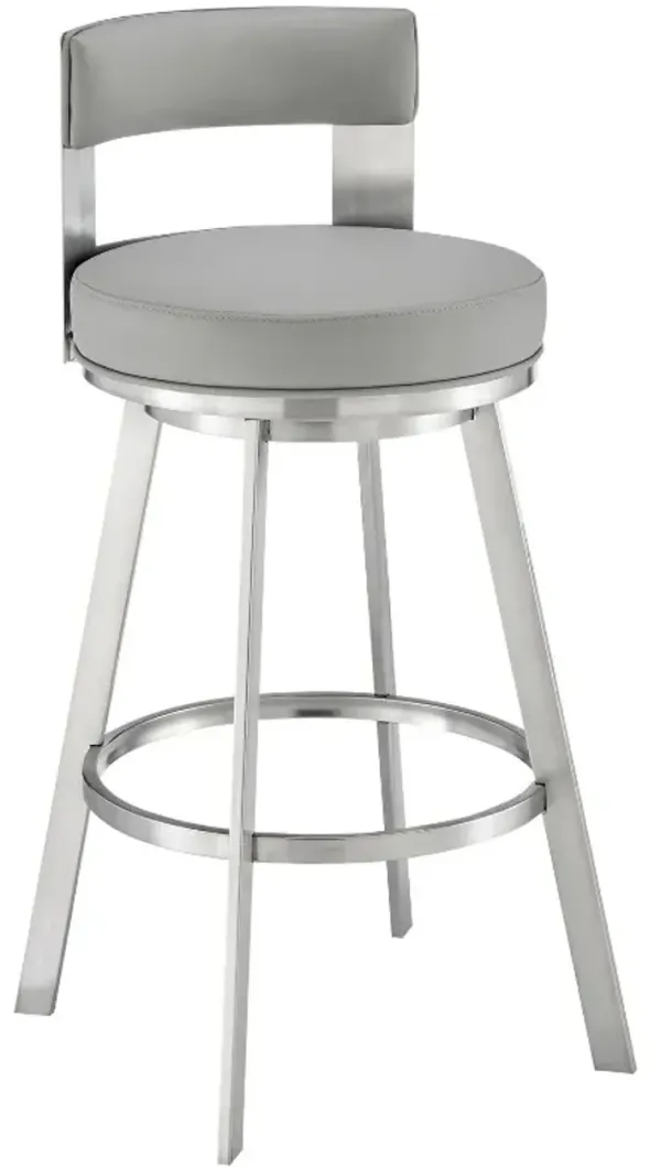 Armen Living Flynn Brushed Stainless Steel/Light Grey 26'' Barstool