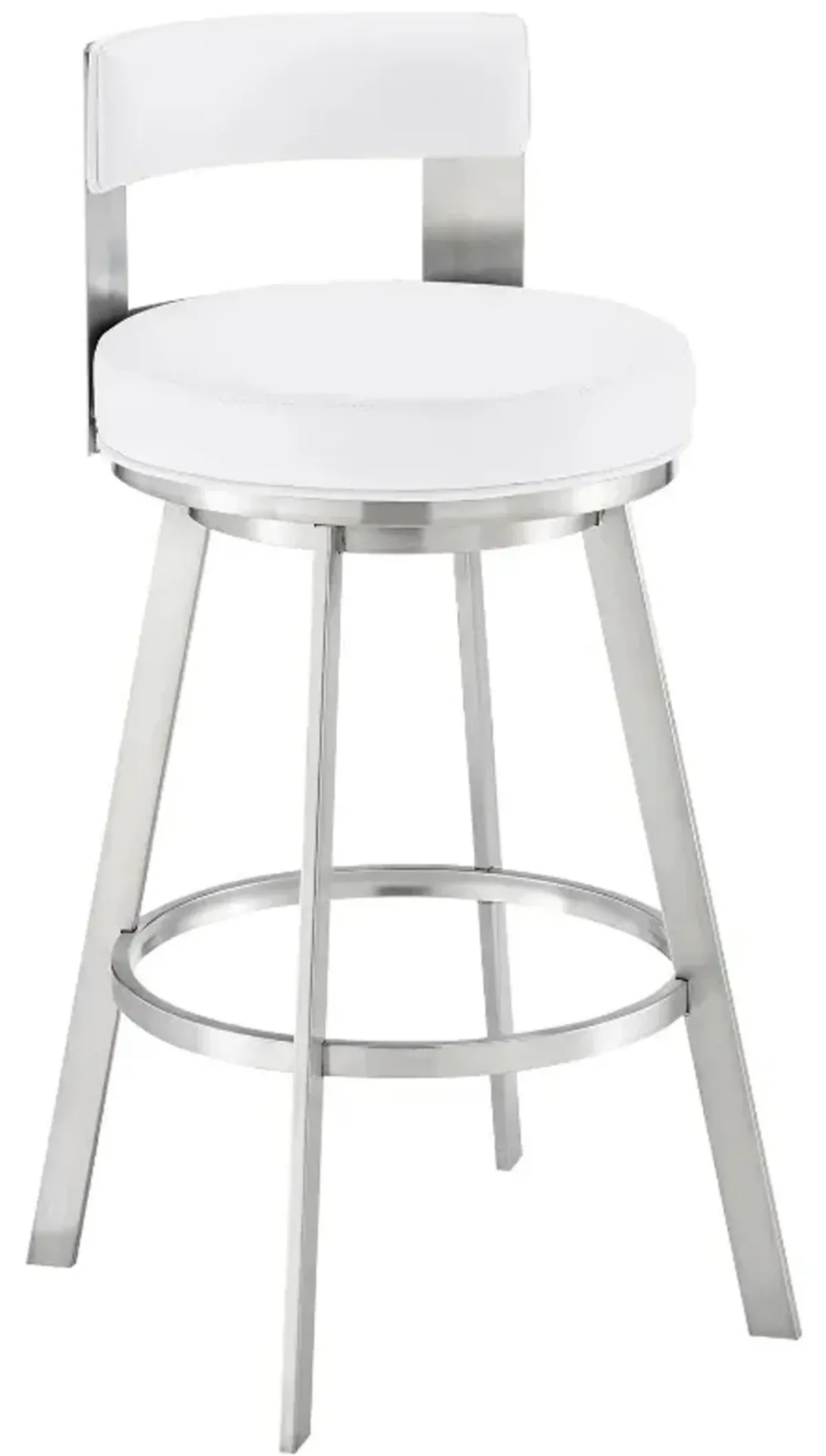 Armen Living Flynn Brushed Stainless Steel/White 30'' Barstool