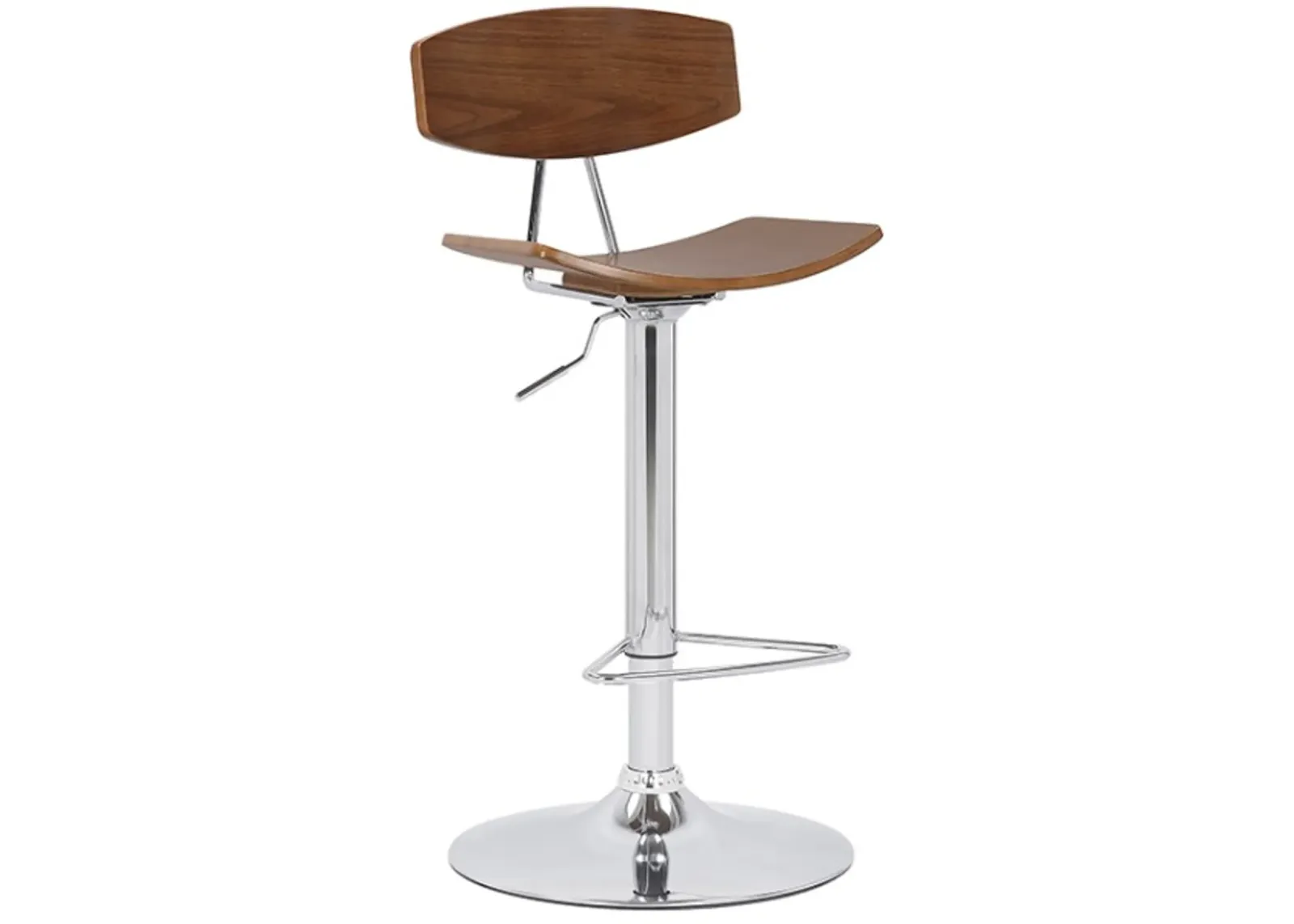 Armen Living Jett Walnut/Chrome Adjustable Swivel Bar Stool