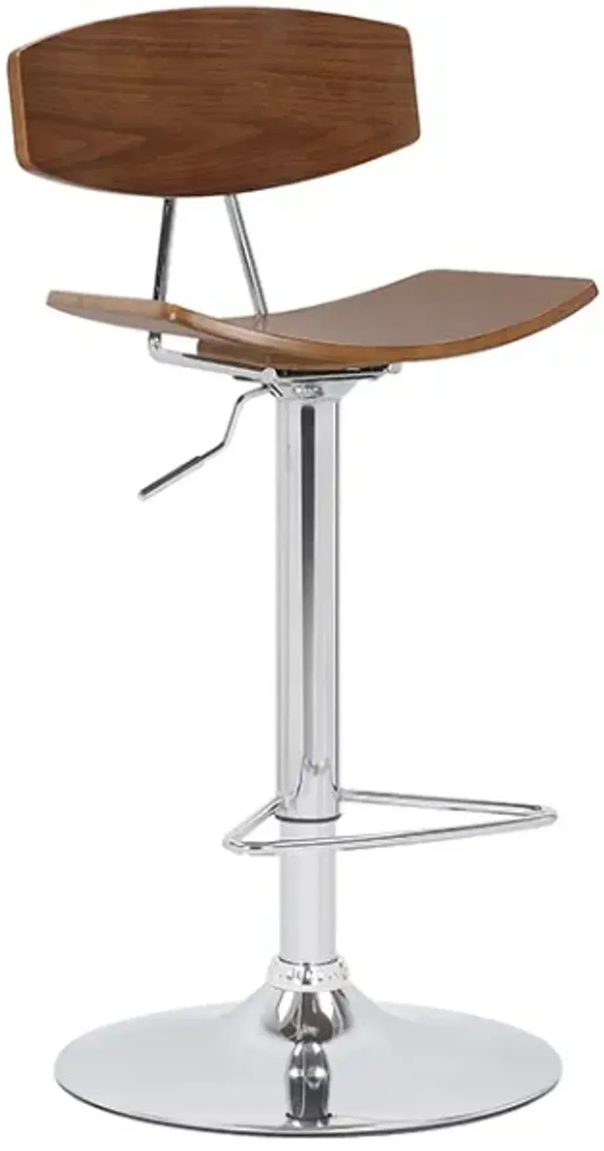 Armen Living Jett Walnut/Chrome Adjustable Swivel Bar Stool