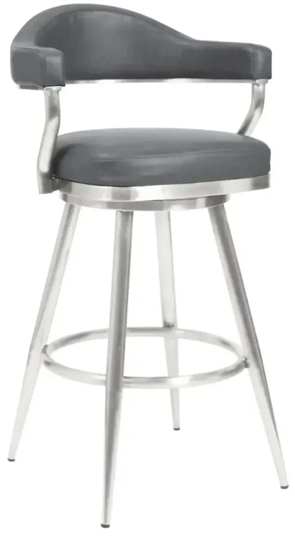 Armen Living Justin Brushed Stainless Steel/Gray Swivel Bar Stool