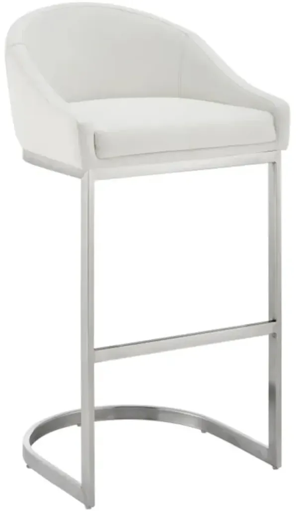 Armen Living Katherine Brushed Stainless Steel/White Bar Stool
