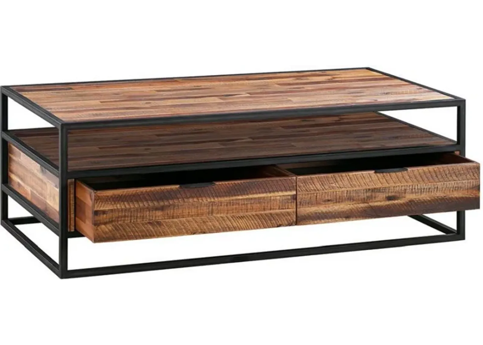 Armen Living Ludgate Brown Rectangle Coffee Table with Black Frame 