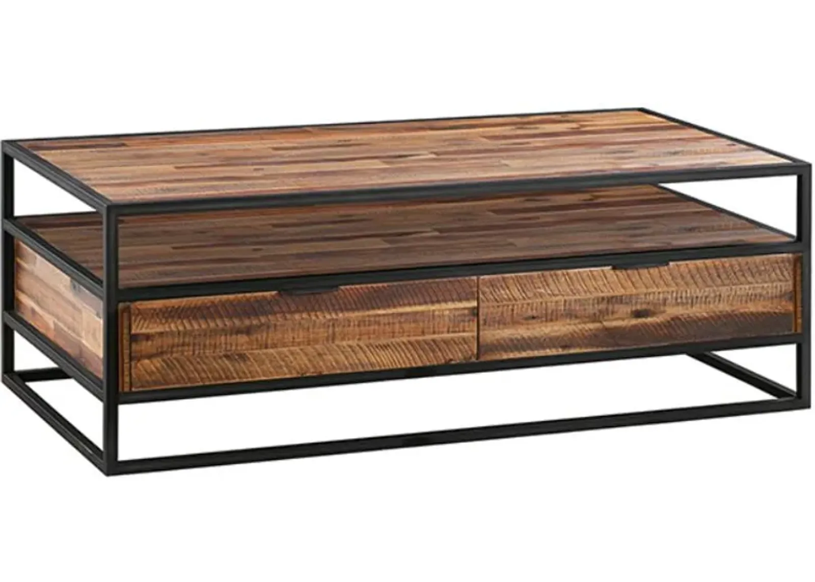 Armen Living Ludgate Brown Rectangle Coffee Table with Black Frame 