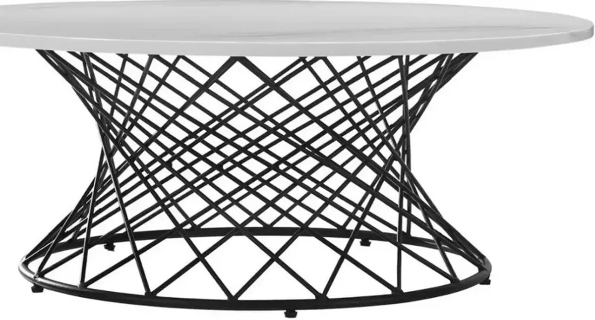 Armen Living Loxley White Marble Coffee Table with Black Metal Base