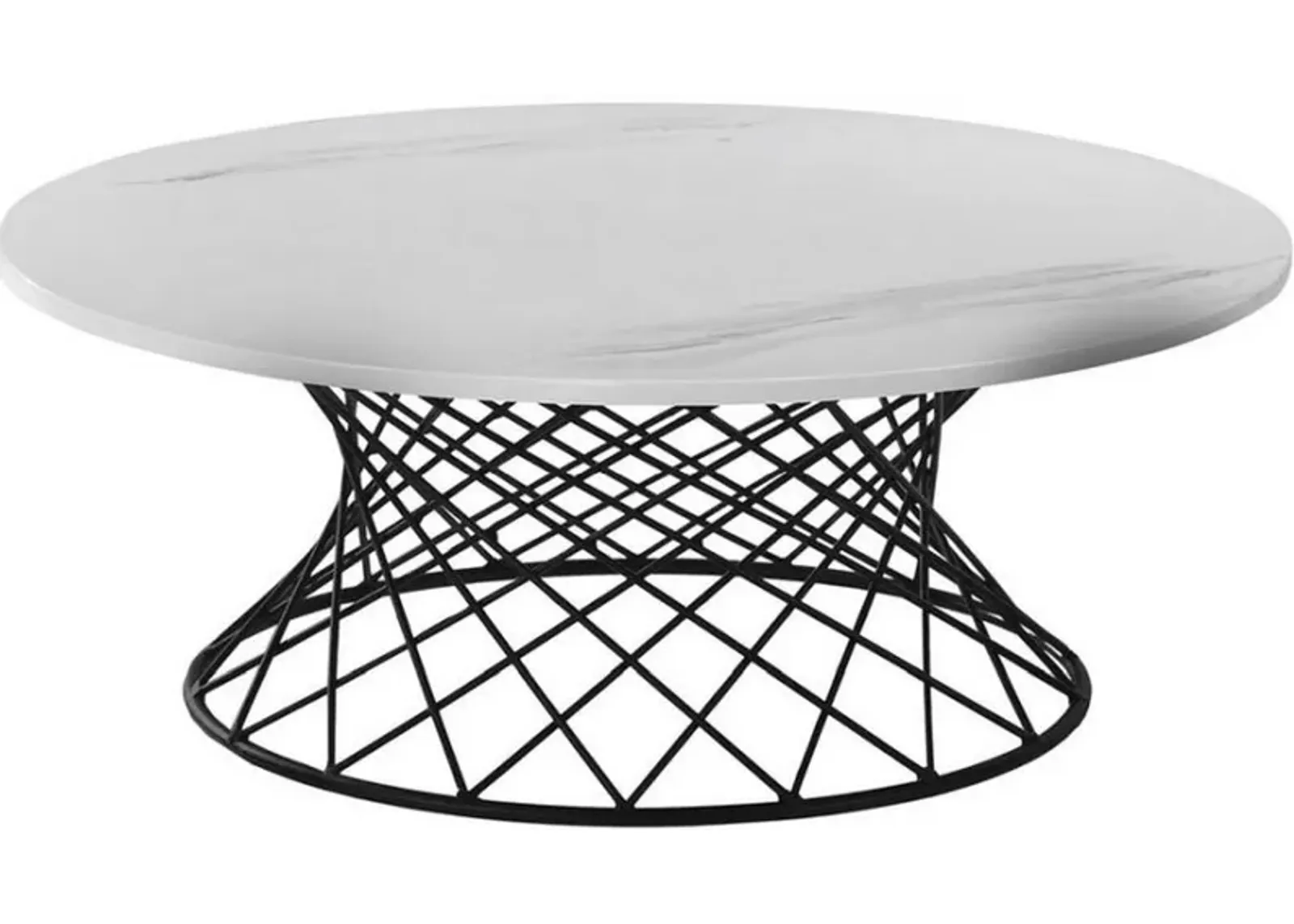 Armen Living Loxley White Marble Coffee Table with Black Metal Base