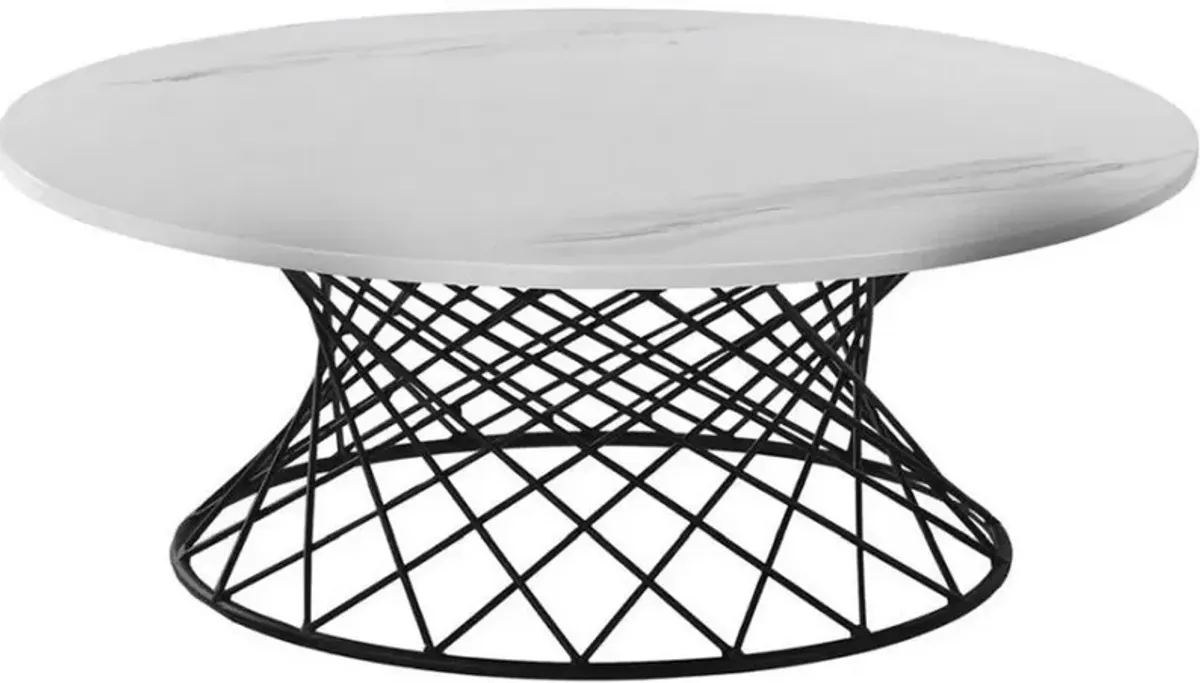 Armen Living Loxley White Marble Coffee Table with Black Metal Base