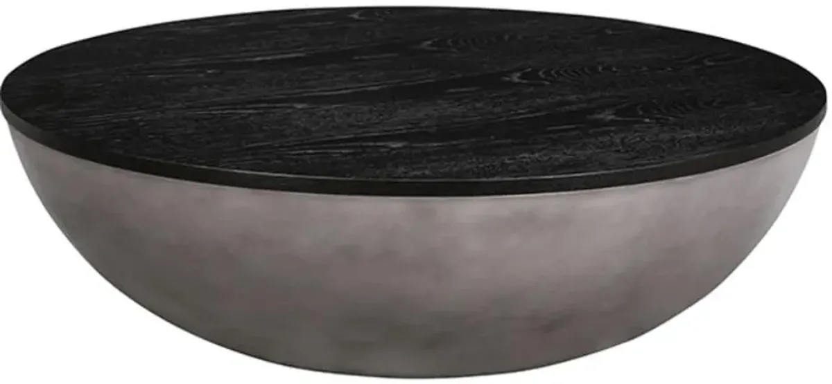 Armen Living Melody Black Round Coffee Table with Gray Base