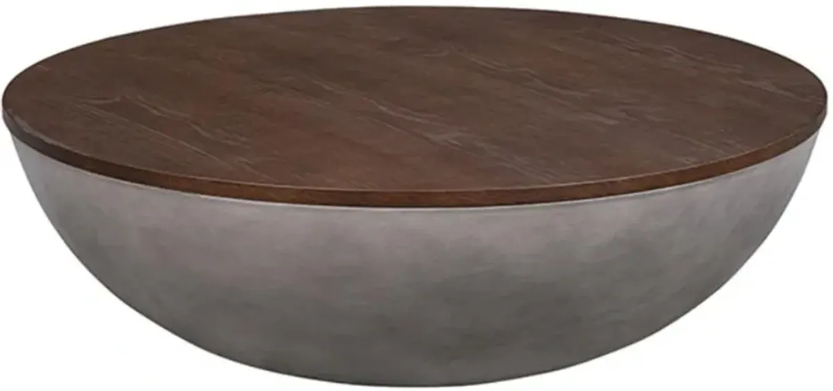 Armen Living Melody Brown Round Coffee Table with Gray Base