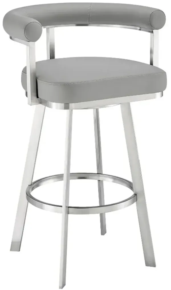 Armen Living Magnolia Brushed Stainless Steel/Light Grey 30'' Barstool