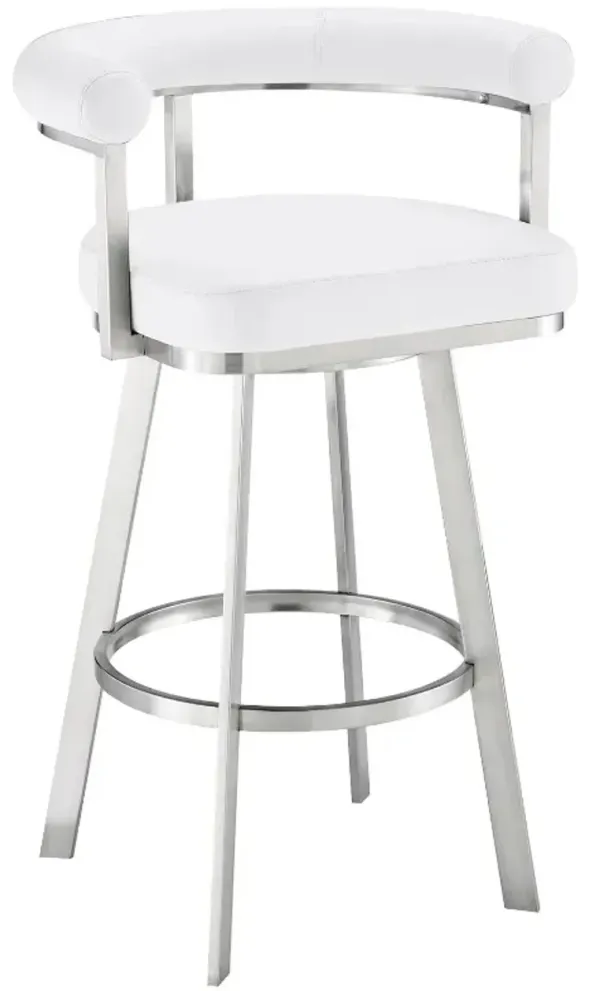 Armen Living Magnolia Brushed Stainless Steel/White 30'' Barstool