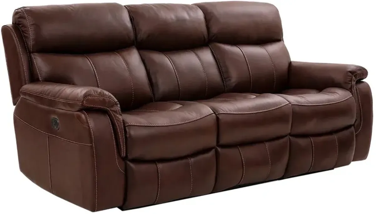 Armen Living Montague Brown Dual Power Headrest and Lumbar Support Reclining Sofa