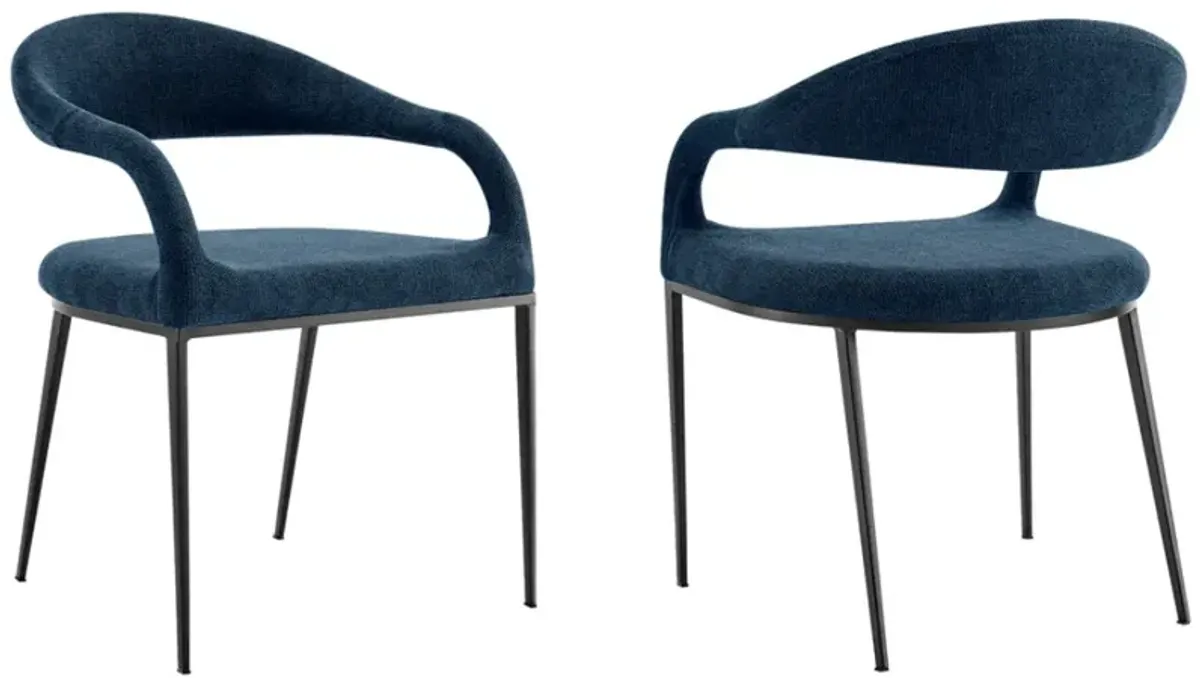 Armen Living Morgan 2-Piece Black/Blue Upholstered Dining Arm Chair Set