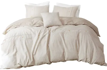 Olliix by Clean Spaces Dover Natural Full/Queen 5 PC Organic Cotton Oversized Comforter Cover Set with removable insert