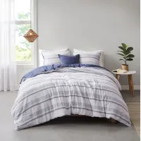 Olliix by Clean Spaces Oakley 5 Piece Striped Organic Cotton Yarn Dyed Indigo and White Full/Queen Comforter Cover Set