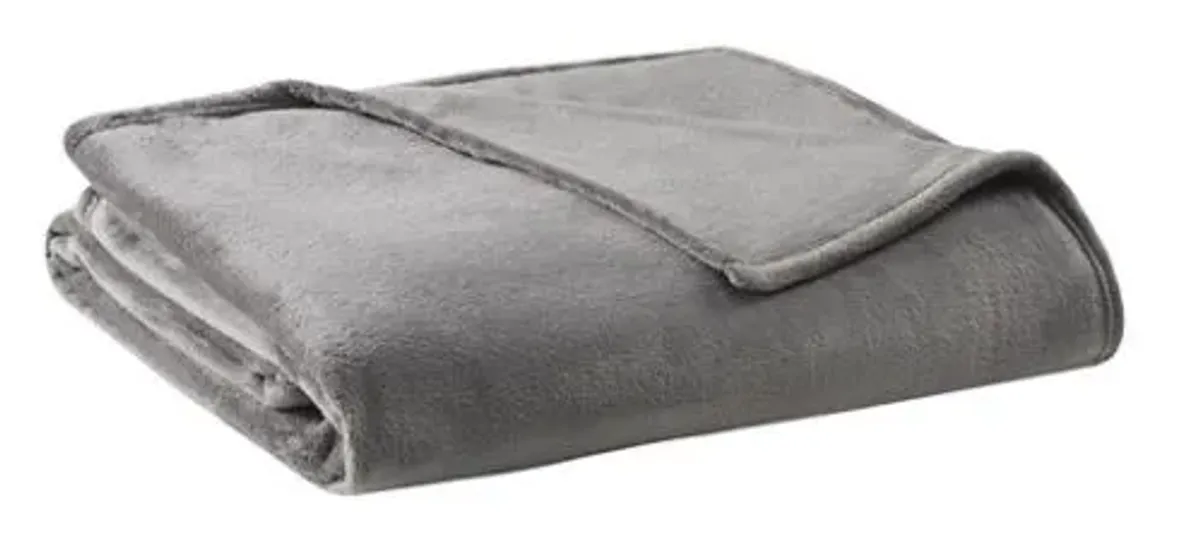 Olliix by Clean Spaces Charcoal Twin  Antimicrobial Plush Blanket