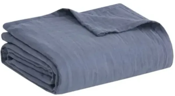Olliix by Clean Spaces Gauze Blue Full/Queen 100% Cotton Lightweight Blanket