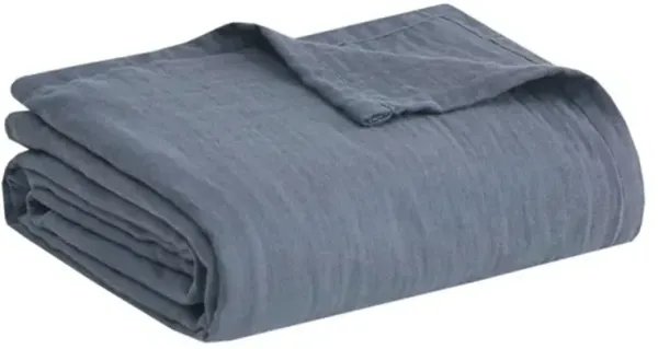 Olliix by Clean Spaces Gauze Blue King 100% Cotton Lightweight Blanket