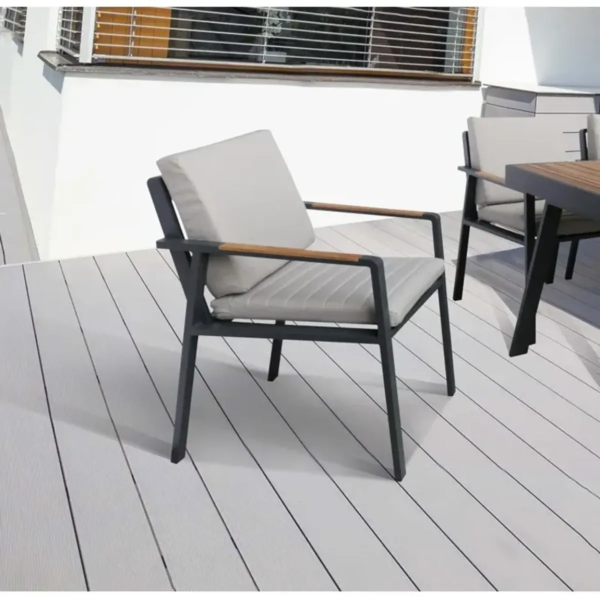 Armen Living Nofi 2-Piece Charcoal Outdoor Patio Dining Chairs
