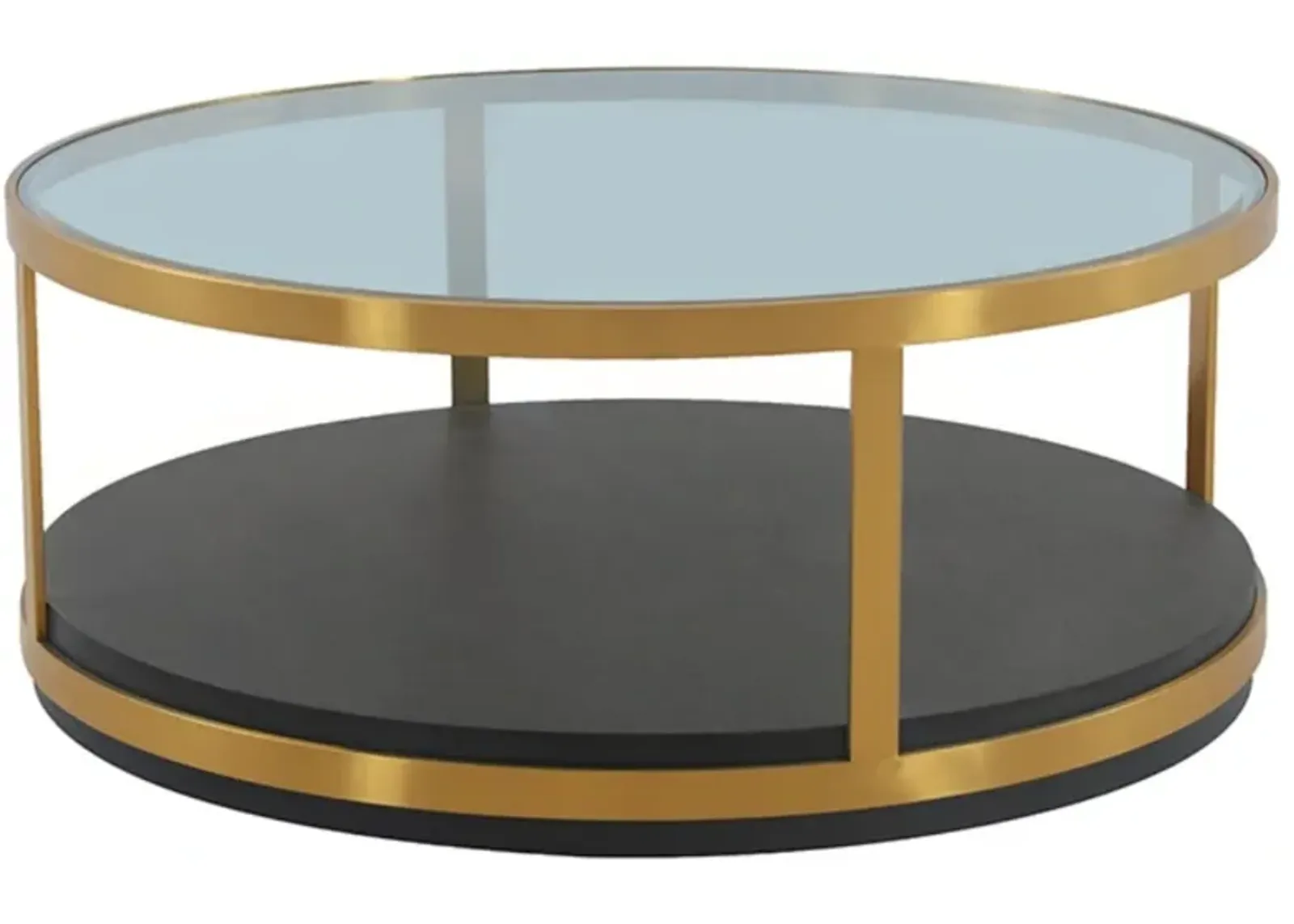 Armen Living Hattie Glass Top Coffee Table with Gold Frame and Black Base