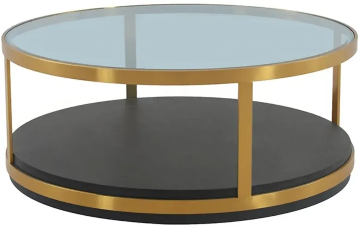 Armen Living Hattie Glass Top Coffee Table with Gold Frame and Black Base