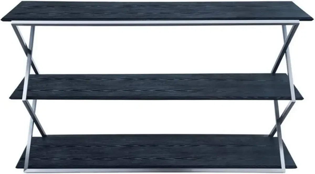 Armen Living Westlake Black 3-Tier Console Table with Stainless Steel Frame