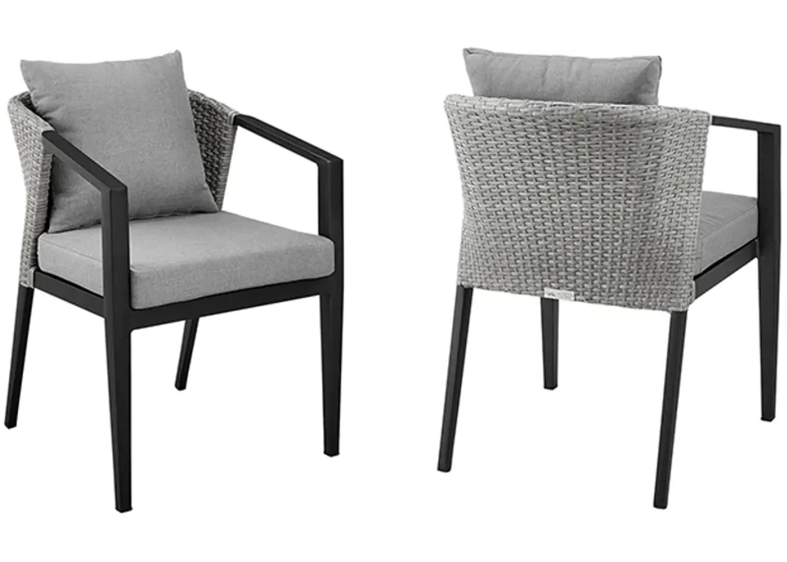 Armen Living Palma Set of 2 Black/Grey Outdoor Patio Dining Chairs