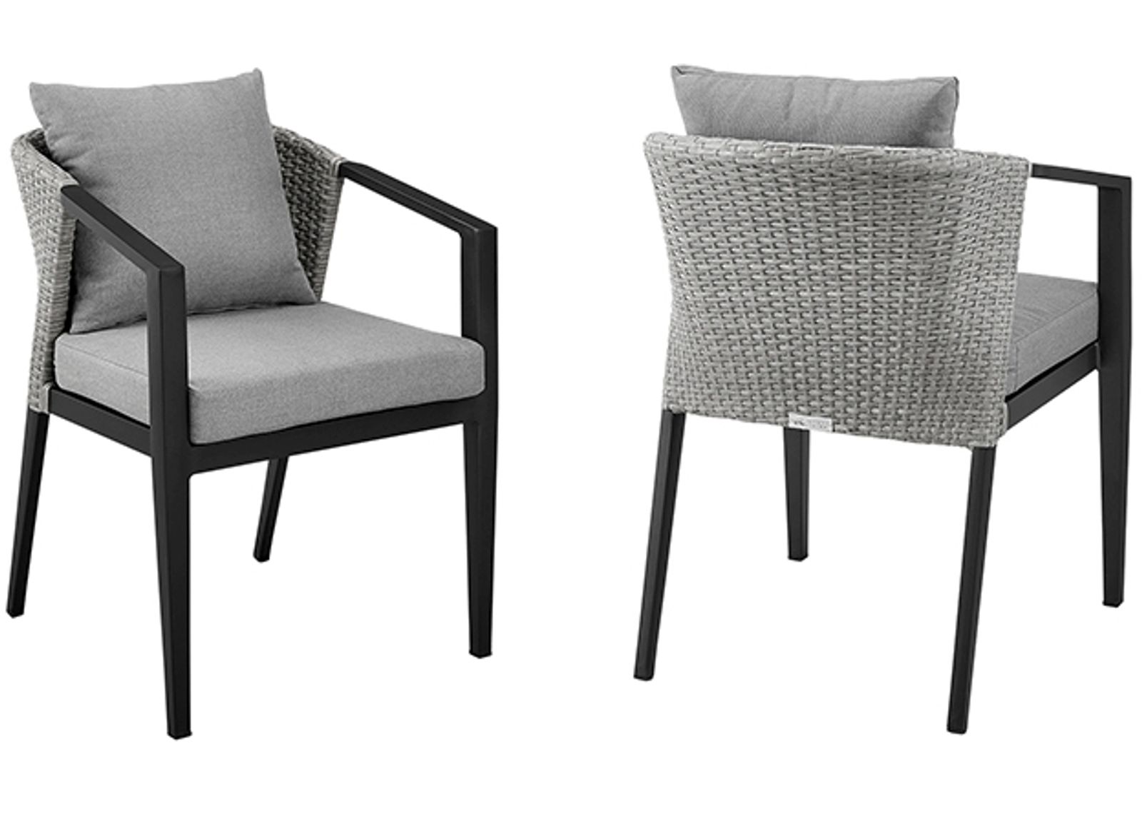 Armen Living Palma Set of 2 Black/Grey Outdoor Patio Dining Chairs