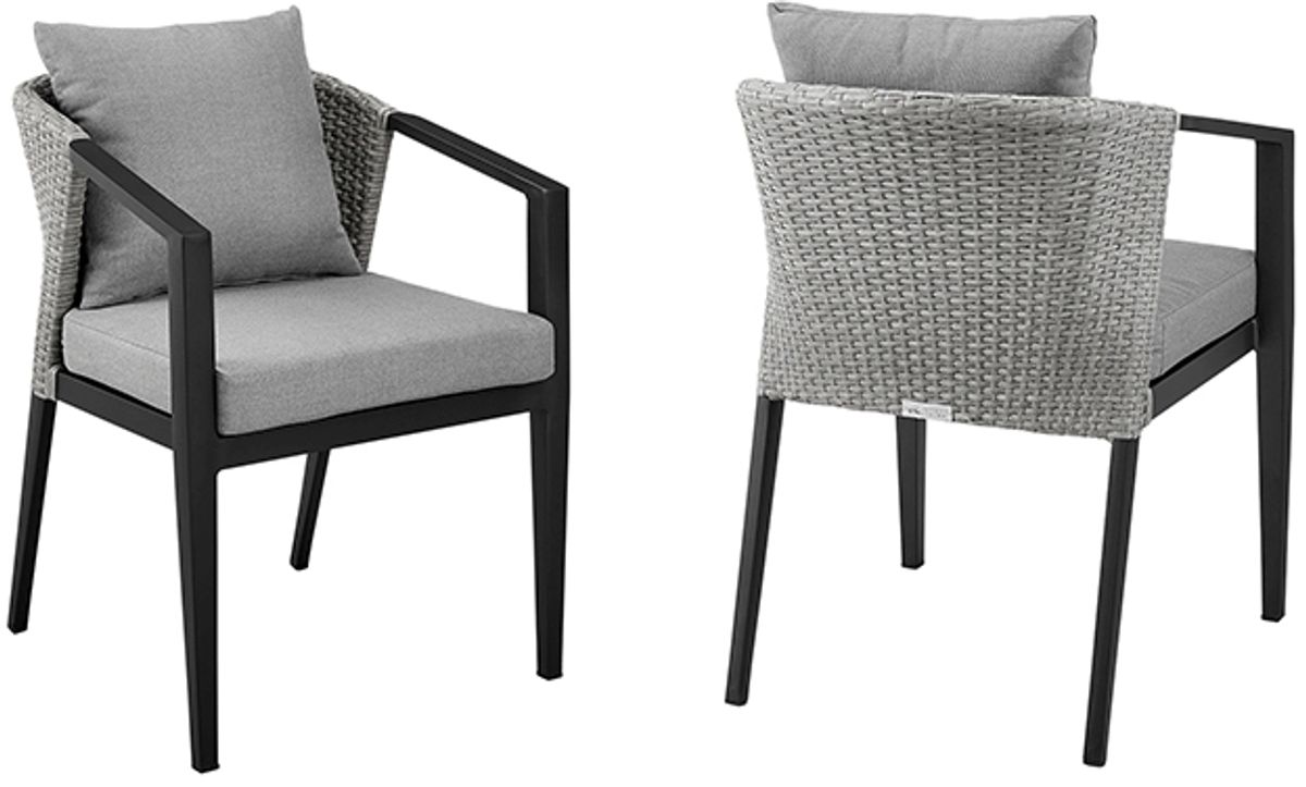 Armen Living Palma Set of 2 Black/Grey Outdoor Patio Dining Chairs