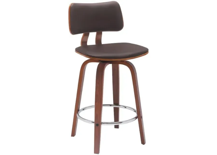 Armen Living Pico Brown/Walnut Swivel Counter Stool