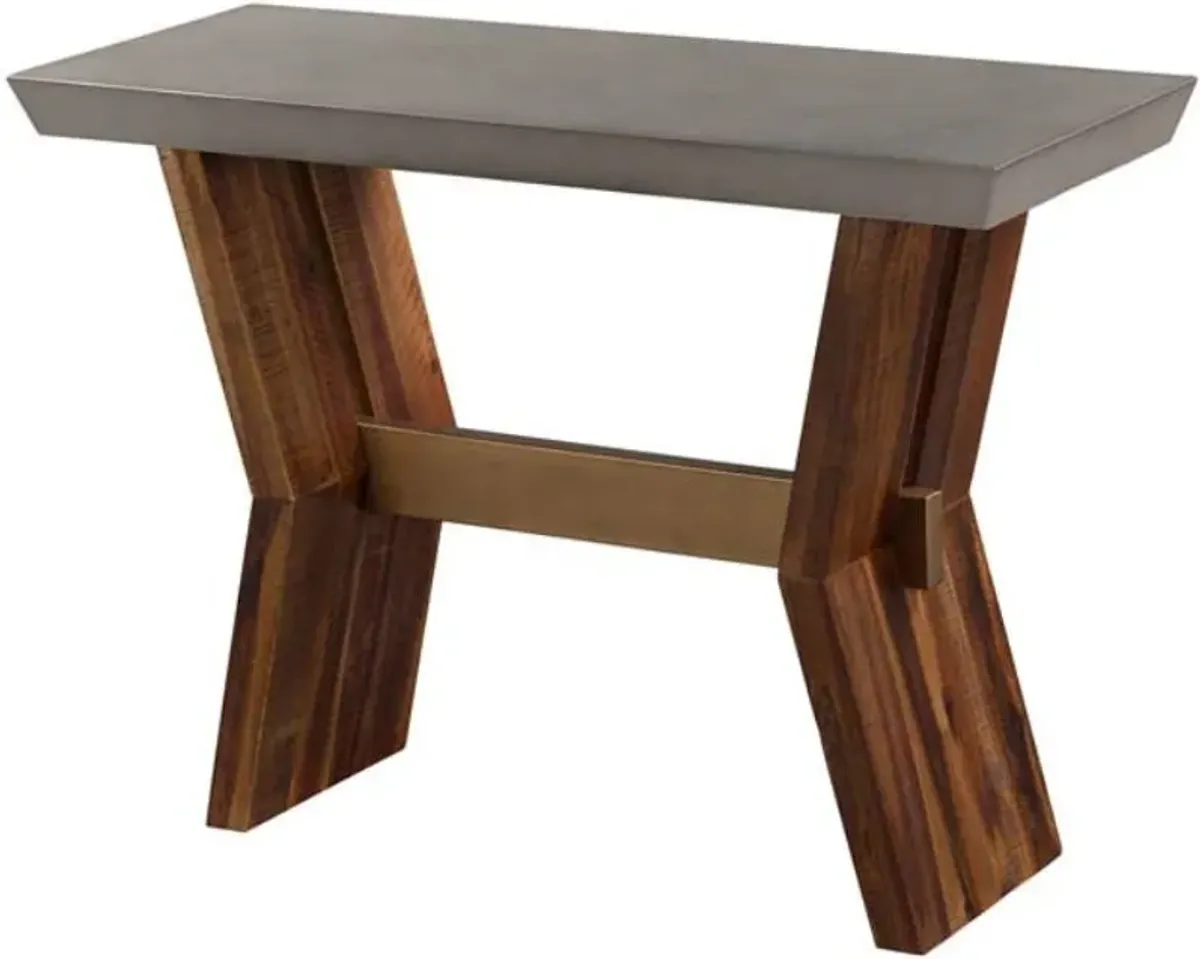 Armen Living Picadilly Gray Rectangle Console Table with Brown Brushed Trestle Base