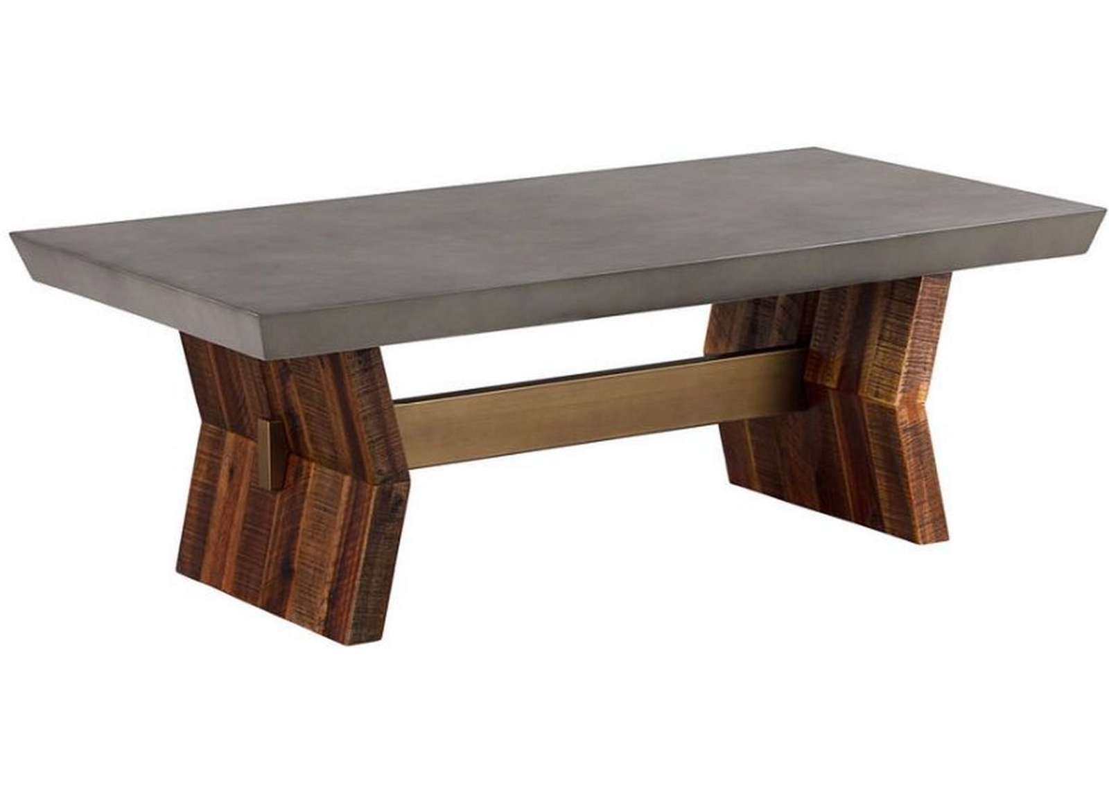 Armen Living Picadilly Gray Rectangle Coffee Table with Brown Brushed Trestle Base 