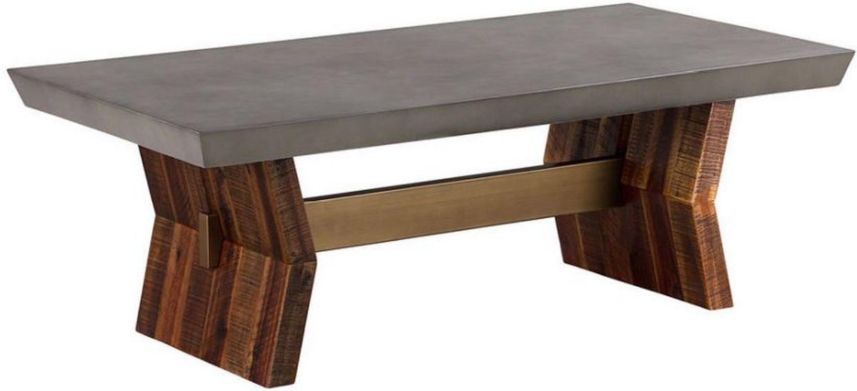 Armen Living Picadilly Gray Rectangle Coffee Table with Brown Brushed Trestle Base 