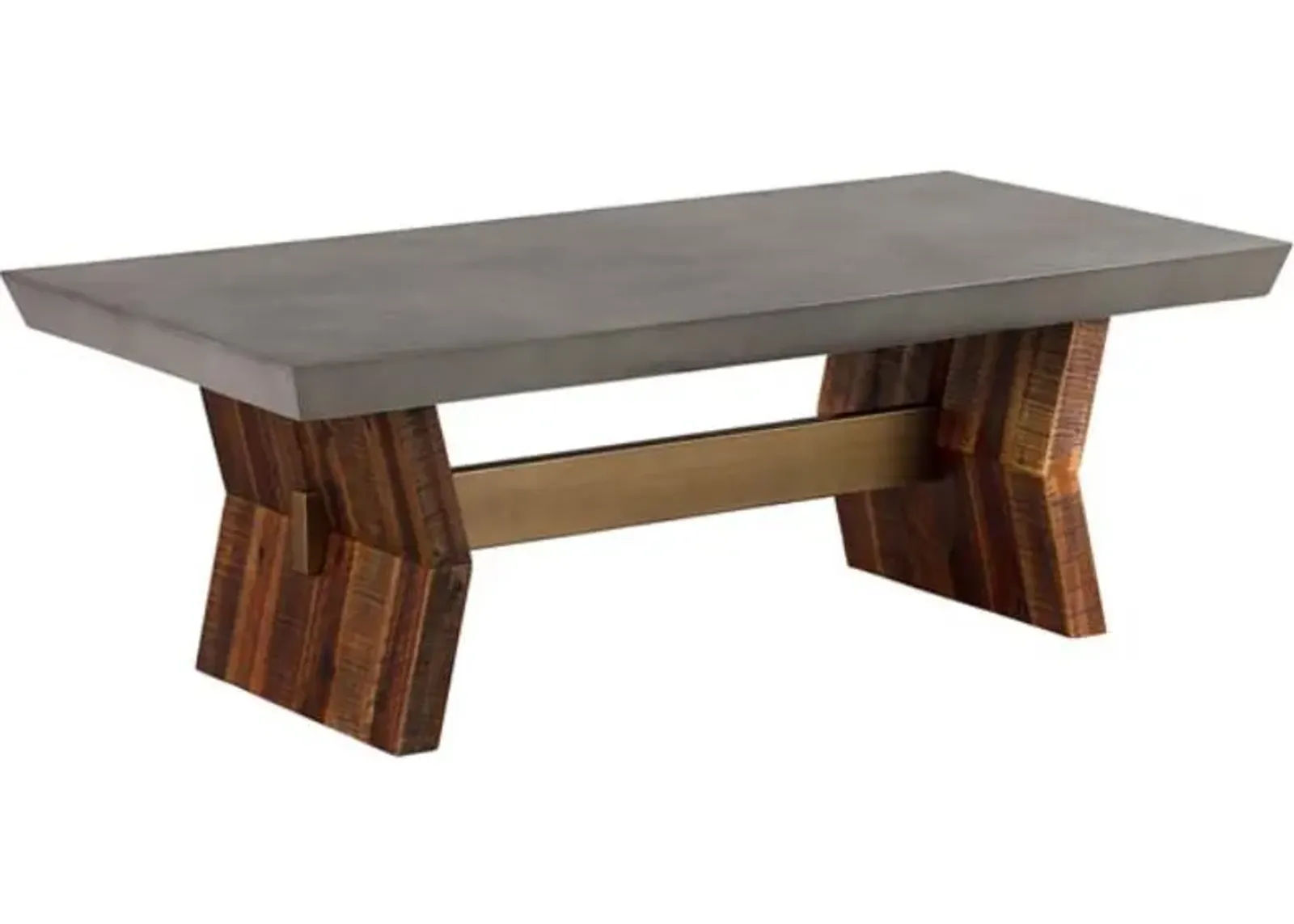 Armen Living Picadilly Gray Rectangle Coffee Table with Brown Brushed Trestle Base 