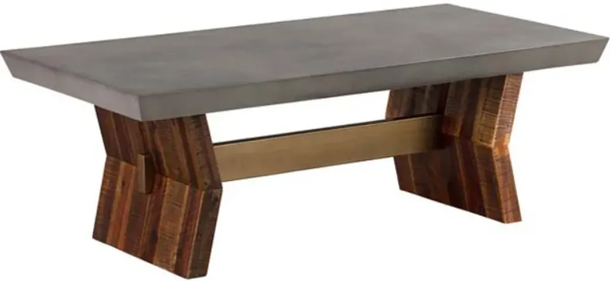 Armen Living Picadilly Gray Rectangle Coffee Table with Brown Brushed Trestle Base 