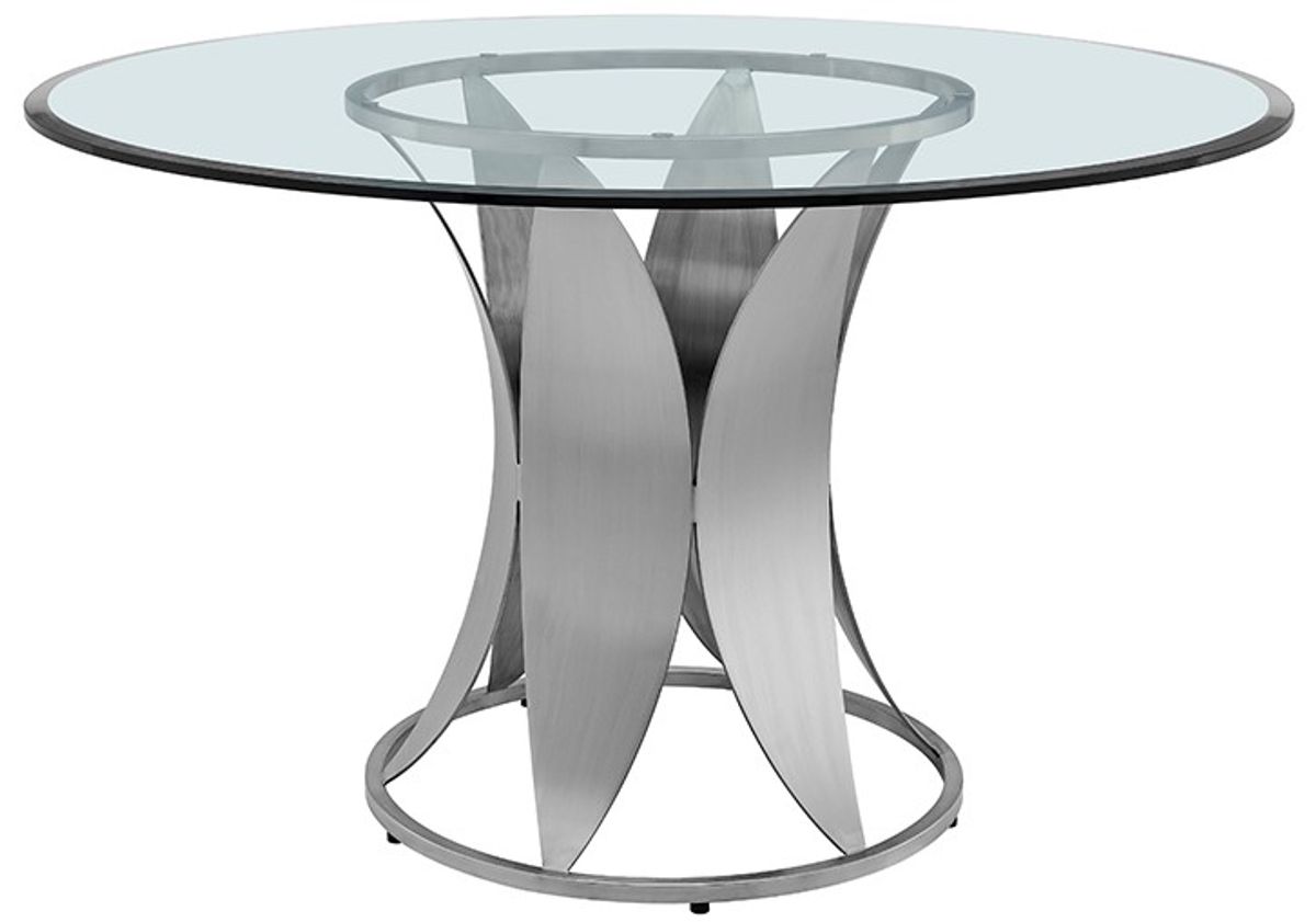 Armen Living Petal Stainless Steel Round Pedestal Dining Table